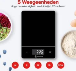 Kitchenwell Digitale Precisie Keukenweegschaal – Weegschaal Keuken - 1gr - 15kg – Tarra Functie - Zwart -Merkloos Winkel 1200x1124 9