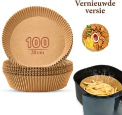 Merkloos Airfryer Bakpapier- 100 Stuks Niet-klevend Wegwerp Voeringen 2022 Editie - Airfryer Accessoires - Wegwerpbakjes- Airfryer Papier - Rond, Bruin – 20 Cm