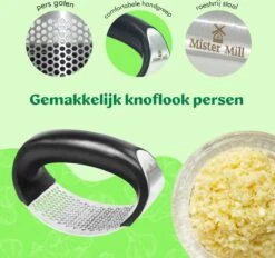 Mister Mill Knoflookpers RVS Incl. Peller En Borstel - Lookpers - Knoflook Pers - Gemberpers - Knoflooksnijder - Knoflookpeller - Garlic Press -Merkloos Winkel 1200x1129 6