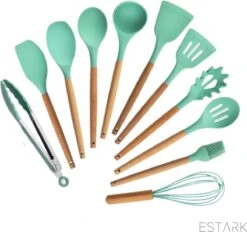 ESTARK® Keukengerei Set - Keukengerei Houder - Keukengerei Set Met Houder - 12 Delig - Antraciet Zwart - Houten Steel - Siliconen - Kerstcadeau - Pastalepel - Spatel Voor Beslag - Open Spatel - Grote Lepel - Open Lepel - Soeplepel - Keuken Spatels 12 -Merkloos Winkel 1200x1129 8