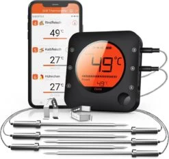 Claire BF-5 BBQ Thermometer - Vleesthermometer - Oventhermometer - Draadloos Met App - Incl. Batterijen En 6 Meetsondes