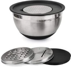 Starie® RVS Mengkom 3-in-1 Set - Met Deksel En 3 Raspen - Beslagkom - Staal