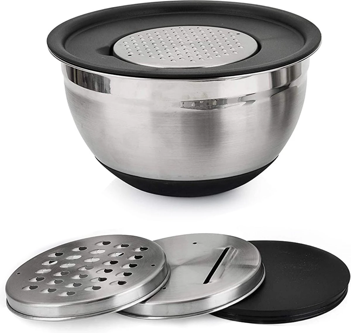 Starie® RVS Mengkom 3-in-1 Set - Met Deksel En 3 Raspen - Beslagkom - Staal 1 Starie® RVS Mengkom 3-in-1 Set - Met Deksel En 3 Raspen - Beslagkom - Staal