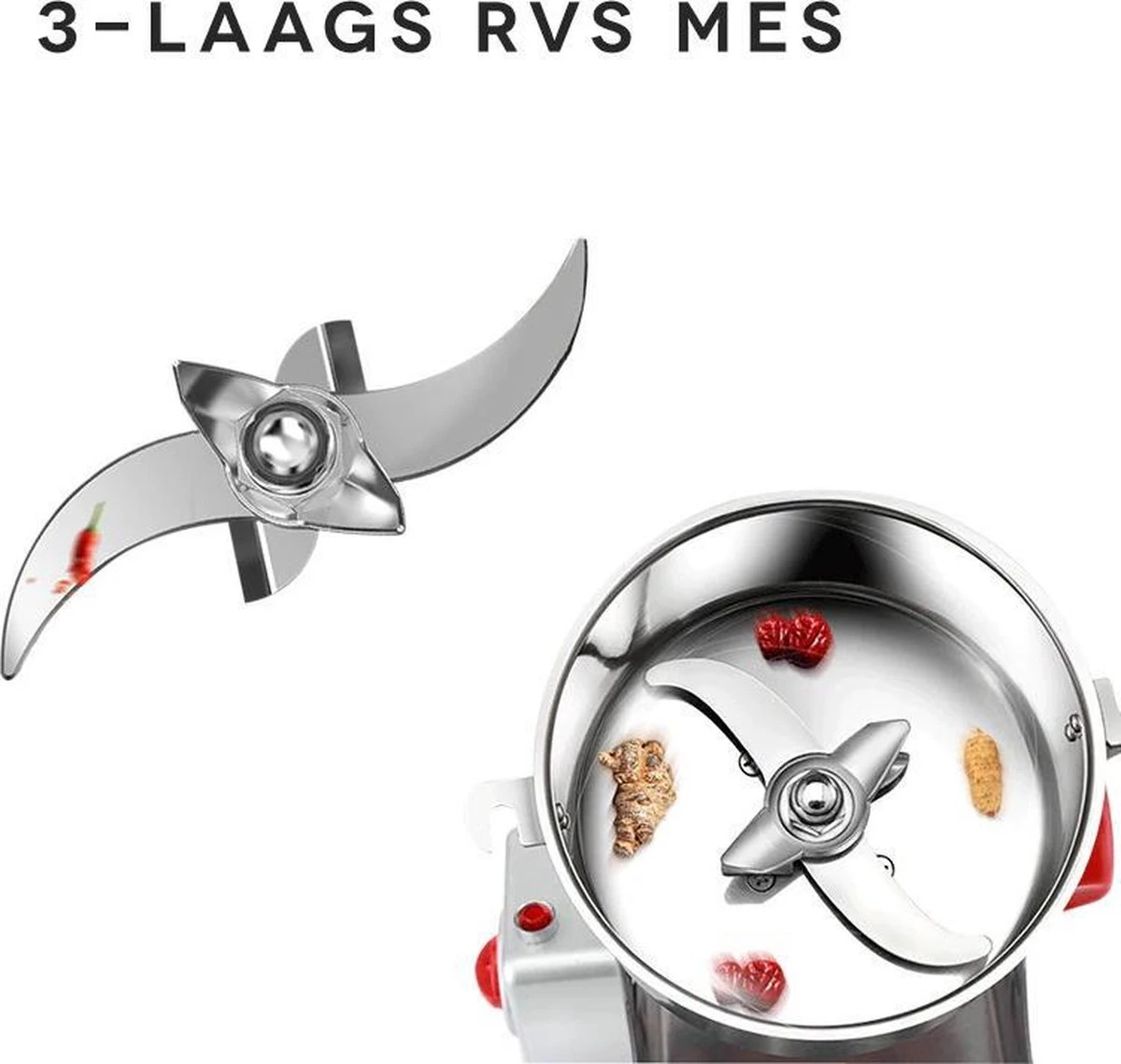 Professionele Graanmolen Elektrisch 700 Gram - Kruiden Maler - Sprice Grinder - Kruidenmolen - RVS - 2500W 5 Professionele Graanmolen Elektrisch 700 Gram - Kruiden Maler - Sprice Grinder - Kruidenmolen - RVS - 2500W - Afbeelding 5