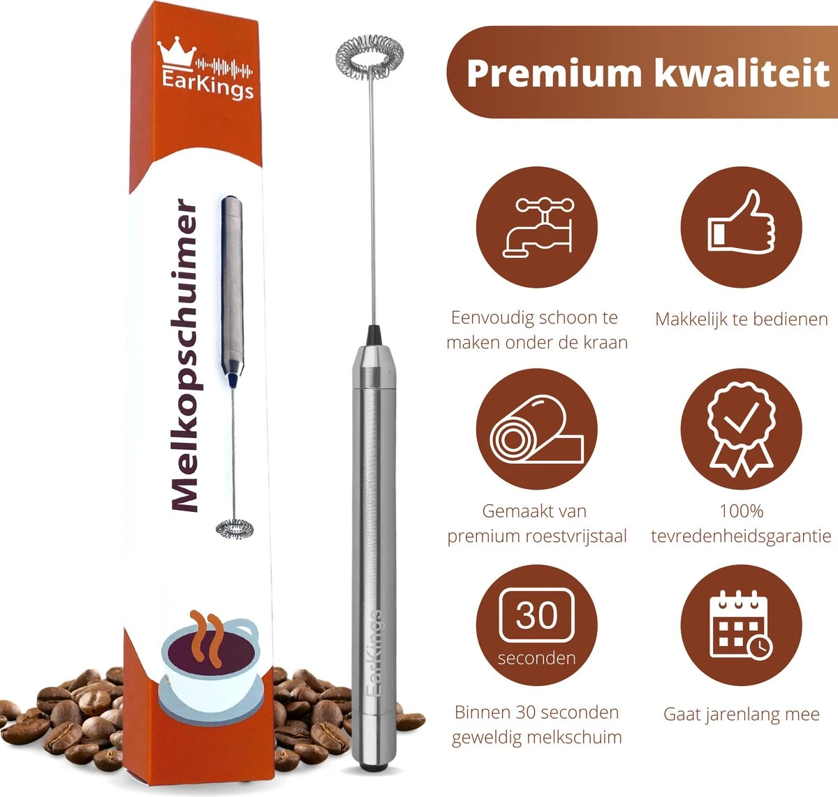 Melkopschuimer Voor Perfect Melkschuim - Melkopschuimer Elektrisch - Melkschuimer Van RVS - Melkopschuimer Handmatig EarKings 3 Melkopschuimer Voor Perfect Melkschuim - Melkopschuimer Elektrisch - Melkschuimer Van RVS - Melkopschuimer Handmatig EarKings - Afbeelding 3