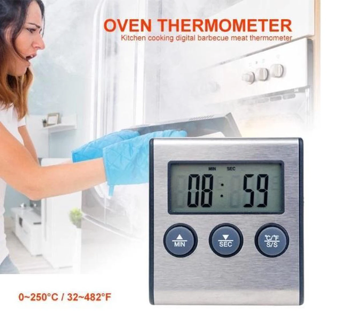 Merkloos Temperatuur Meter - 2 In 1 Digitale Professionele Thermometer En Wekker - Vleesthermometer - Kern Temperatuurmeter Voor Vlees/Vloeistof - 0-250 Graden Celcius 2 Merkloos Temperatuur Meter - 2 In 1 Digitale Professionele Thermometer En Wekker - Vleesthermometer - Kern Temperatuurmeter Voor Vlees/Vloeistof - 0-250 Graden Celcius - Afbeelding 2
