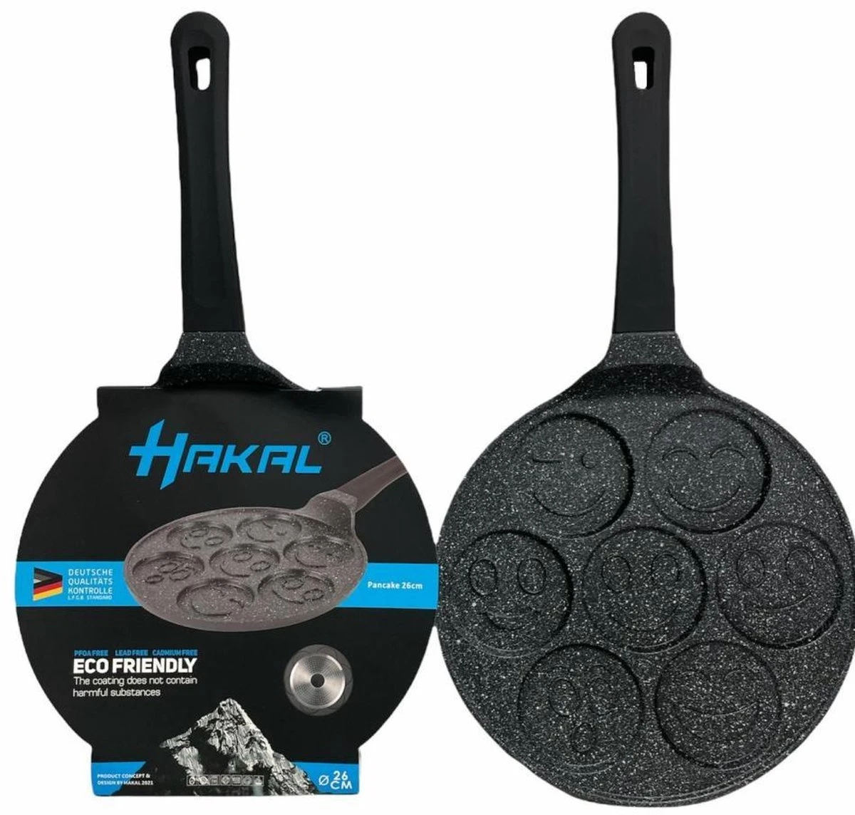 Emoji Pannenkoekenpan Pancake | 26cm | 7 Kop - Marmeren Anti Aanbaklaag Met Smiley 3 Emoji Pannenkoekenpan Pancake | 26cm | 7 Kop - Marmeren Anti Aanbaklaag Met Smiley - Afbeelding 3