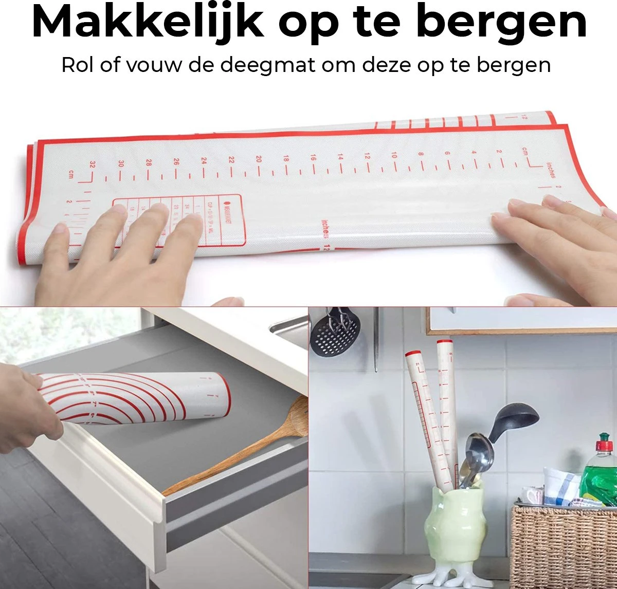 Bondoo Deegmat Groot 80x60cm - Silicone - Rood - Inclusief Deegschraper 6 Bondoo Deegmat Groot 80x60cm - Silicone - Rood - Inclusief Deegschraper - Afbeelding 6