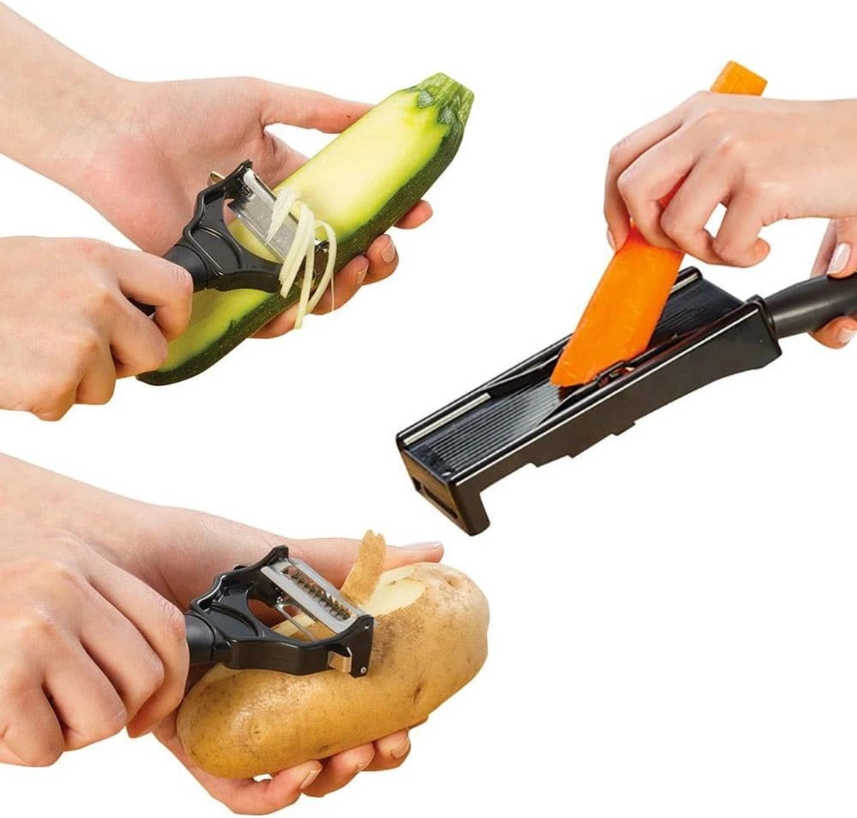 2in1 Miracle Peeler - Zwart - Kunststof - Dunschiller + Julienne Snijder - Bekend Van TV- Complete Set 2 2in1 Miracle Peeler - Zwart - Kunststof - Dunschiller + Julienne Snijder - Bekend Van TV- Complete Set - Afbeelding 2