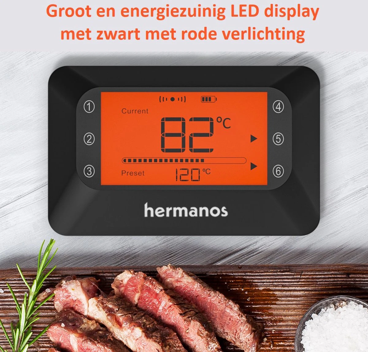 Hermanos® Digitale BBQ Thermometer Draadloos - Vleesthermometer - Oventhermometer - Bluetooth Met App - 2 Meetsondes - Magneet - Incl. Batterijen 8 Hermanos® Digitale BBQ Thermometer Draadloos - Vleesthermometer - Oventhermometer - Bluetooth Met App - 2 Meetsondes - Magneet - Incl. Batterijen - Afbeelding 8
