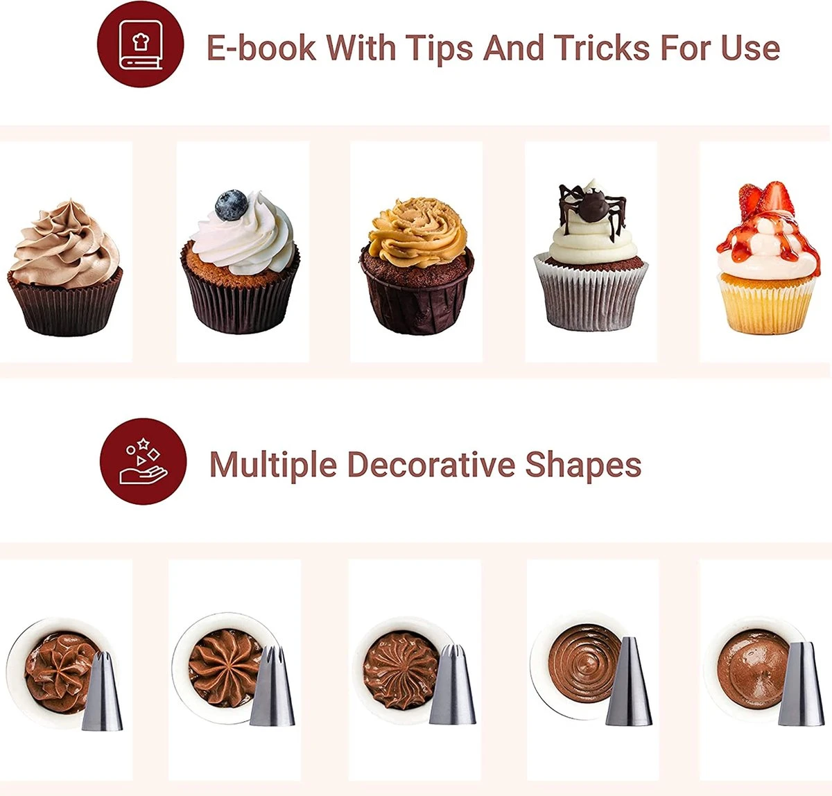 Premium Spuitzak Set Van 6 - Grote Herbruikbare Spuitzak Van Katoen, Vaatwasserbestendig Met Geschenkverpakking, 6 Roestvrijstalen Spuitmonden, Adapter, Reinigingsborstel En E-book Met Tips Van Kitchtic. 6 Premium Spuitzak Set Van 6 - Grote Herbruikbare Spuitzak Van Katoen, Vaatwasserbestendig Met Geschenkverpakking, 6 Roestvrijstalen Spuitmonden, Adapter, Reinigingsborstel En E-book Met Tips Van Kitchtic. - Afbeelding 6