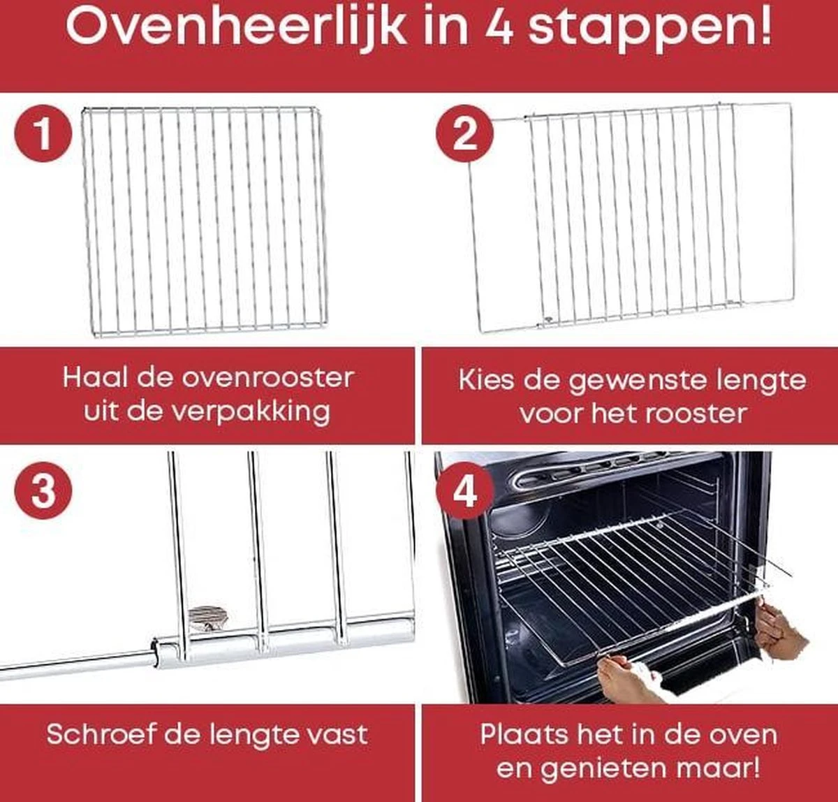 YUGN Oven Pakket – Universeel Rooster En Bakplaat Enorm Verstelbaar – Recept Voor Maken Van Heerlijke Gerechten - Met Gratis E-Book En Bakkwast -3 X 33 X 37-52 Cm 2 YUGN Oven Pakket – Universeel Rooster En Bakplaat Enorm Verstelbaar – Recept Voor Maken Van Heerlijke Gerechten - Met Gratis E-Book En Bakkwast -3 X 33 X 37-52 Cm - Afbeelding 2