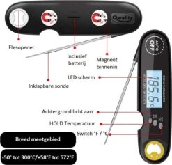Nauwkeurige Keukenthermometer Met Ophangmagneet – Waterdicht - Digitale BBQ Thermometer - Vleesthermometer Keuken - Kernthermometer - Temperatuur Range -50 °C Tot 300°C - Qwality4u -Merkloos Winkel 1200x1151 13