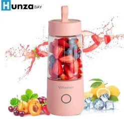 Hunzabay Smoothie Maker | Draagbare Blender | Oplaadbare Mini Blender | Portable Blender | Fruit Blender | Draagbare Mini Blender | Fruit Juicer | Compact Blender | Mini Blender | Blender | Lichtgewicht | Vitamer 4 Bladen | Keukenmachines | Roze