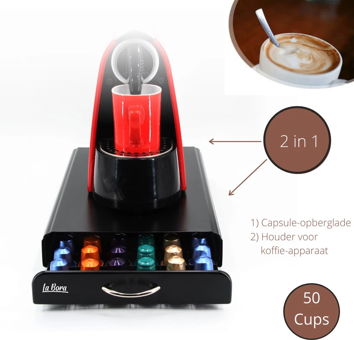 Luxe Design Capsulehouder Met Lade – Voor Nespresso Capules - 50 Cups – Cupshouder – Metaal RVS - La Bora 1 Luxe Design Capsulehouder Met Lade – Voor Nespresso Capules - 50 Cups – Cupshouder – Metaal RVS - La Bora