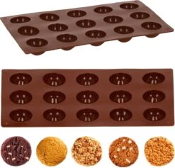 Springos Siliconen Bakvormen - Bakvorm - Koekjes Vormen - 15 Holtes - Bruin