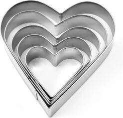 Set Van 5 Koekjes Uitstekers - Uitsteekvormpjes - Rvs Uitsteekvormen - Koekjesvormen Hartje - Bakvormen - Valentijnsdag