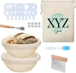 XYZ Goods - Rijsmandje Inclusief Deegkleed, Deegschraper, Broodmes, Oliekwast - Voor Brood Bakken Rijsmand - Banneton - Rijsmandje Broodbakken - Rijsmandje Rond - Ø 23 Cm - Complete Broodbak Set