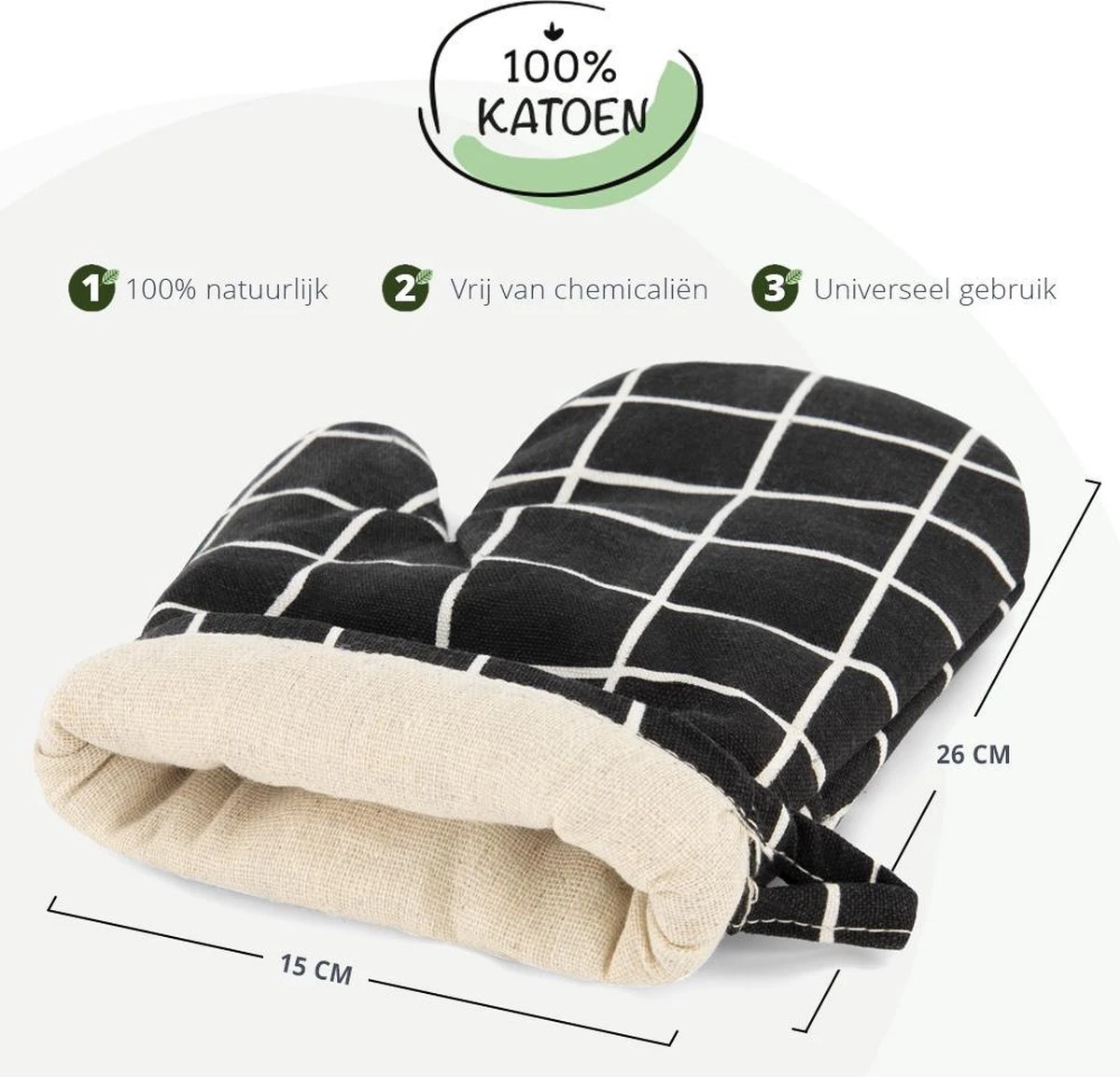 Ovenwanten Van Sophie Nordinn® - Ovenhandschoenen Lund (Raster Zwart) - Ovenwanten 2 Stuks - Katoen 2 Ovenwanten Van Sophie Nordinn® - Ovenhandschoenen Lund (Raster Zwart) - Ovenwanten 2 Stuks - Katoen - Afbeelding 2