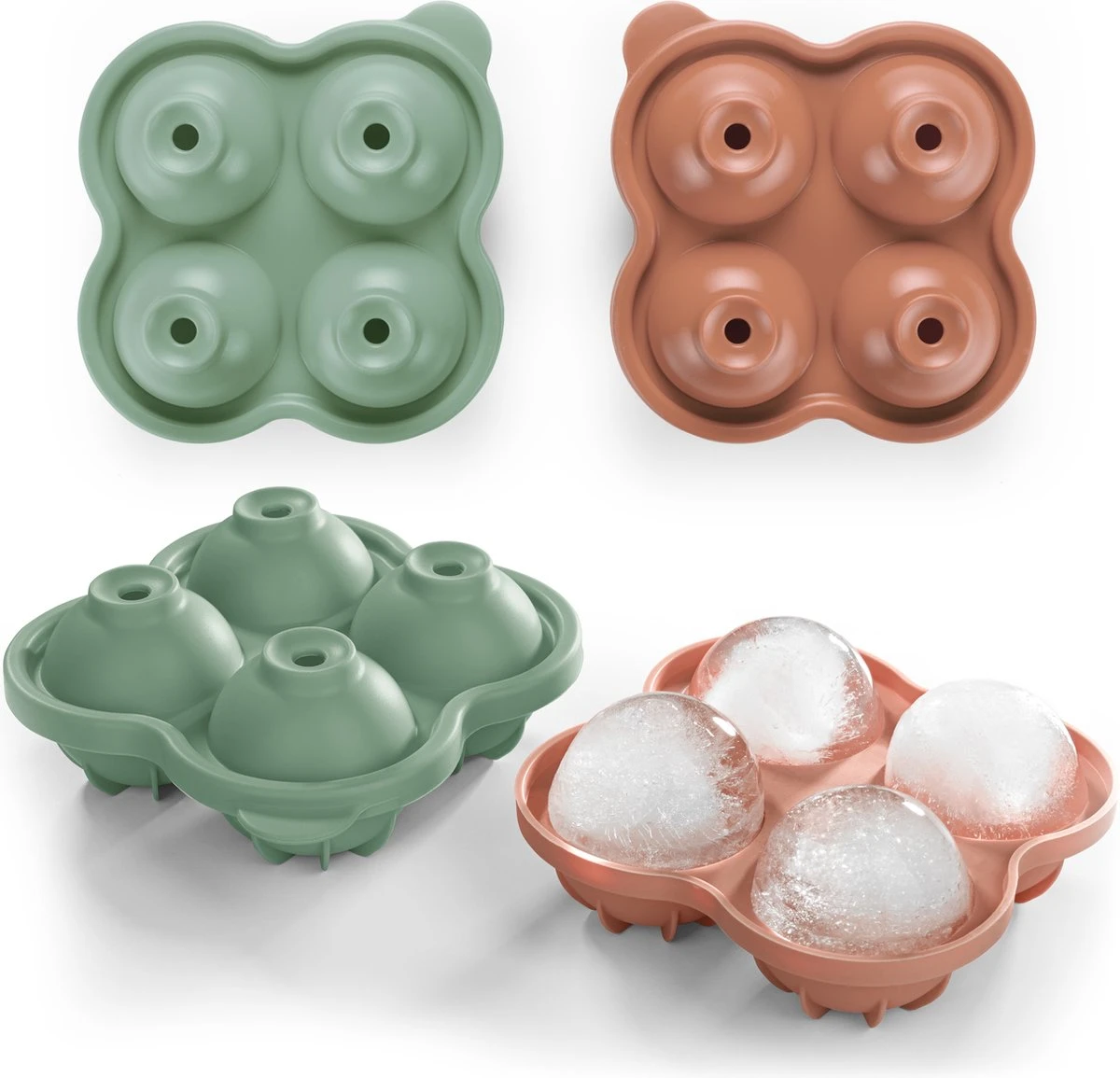 Blumtal Bollen IJsblokjesvorm - 2 X 4 IJsblokjes - Hoogwaardig Siliconen - 8 Stuks - 5 Cm - Olive - Groen / Mineral Red - Rood 1 Blumtal Bollen IJsblokjesvorm - 2 X 4 IJsblokjes - Hoogwaardig Siliconen - 8 Stuks - 5 Cm - Olive - Groen / Mineral Red - Rood