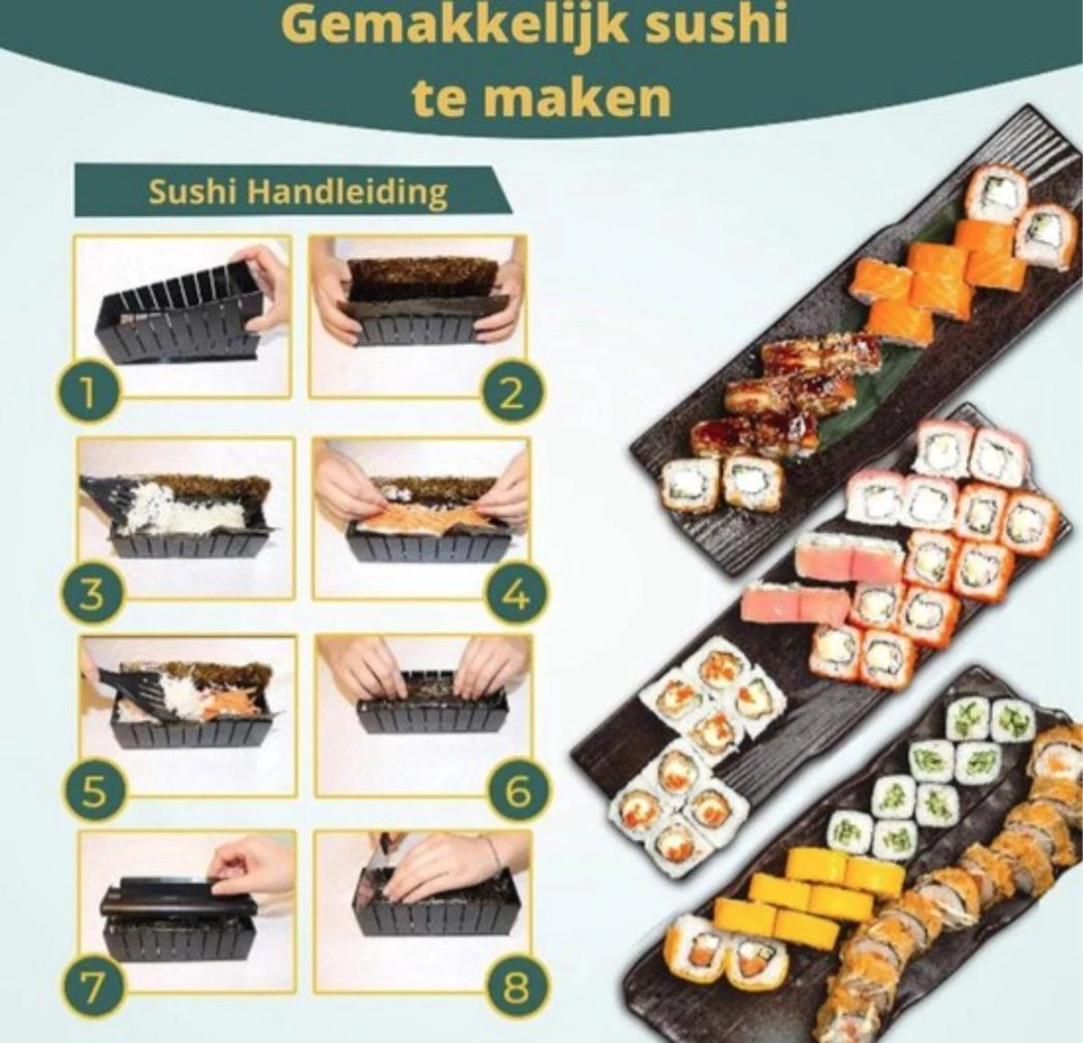 Merkloos Sushi Sushi Servies - Sushi Go - Sushi Set - Sushi Maker - Sushi Kit - Incl Sushi Roller 4 Merkloos Sushi Sushi Servies - Sushi Go - Sushi Set - Sushi Maker - Sushi Kit - Incl Sushi Roller - Afbeelding 4