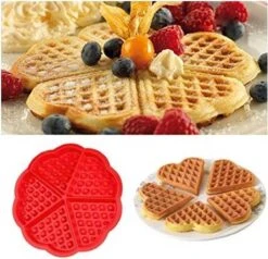 Siliconen Wafelvorm / Wafelijzer – Hartvorm - 5 Wafels - Rood - Wafelmaker