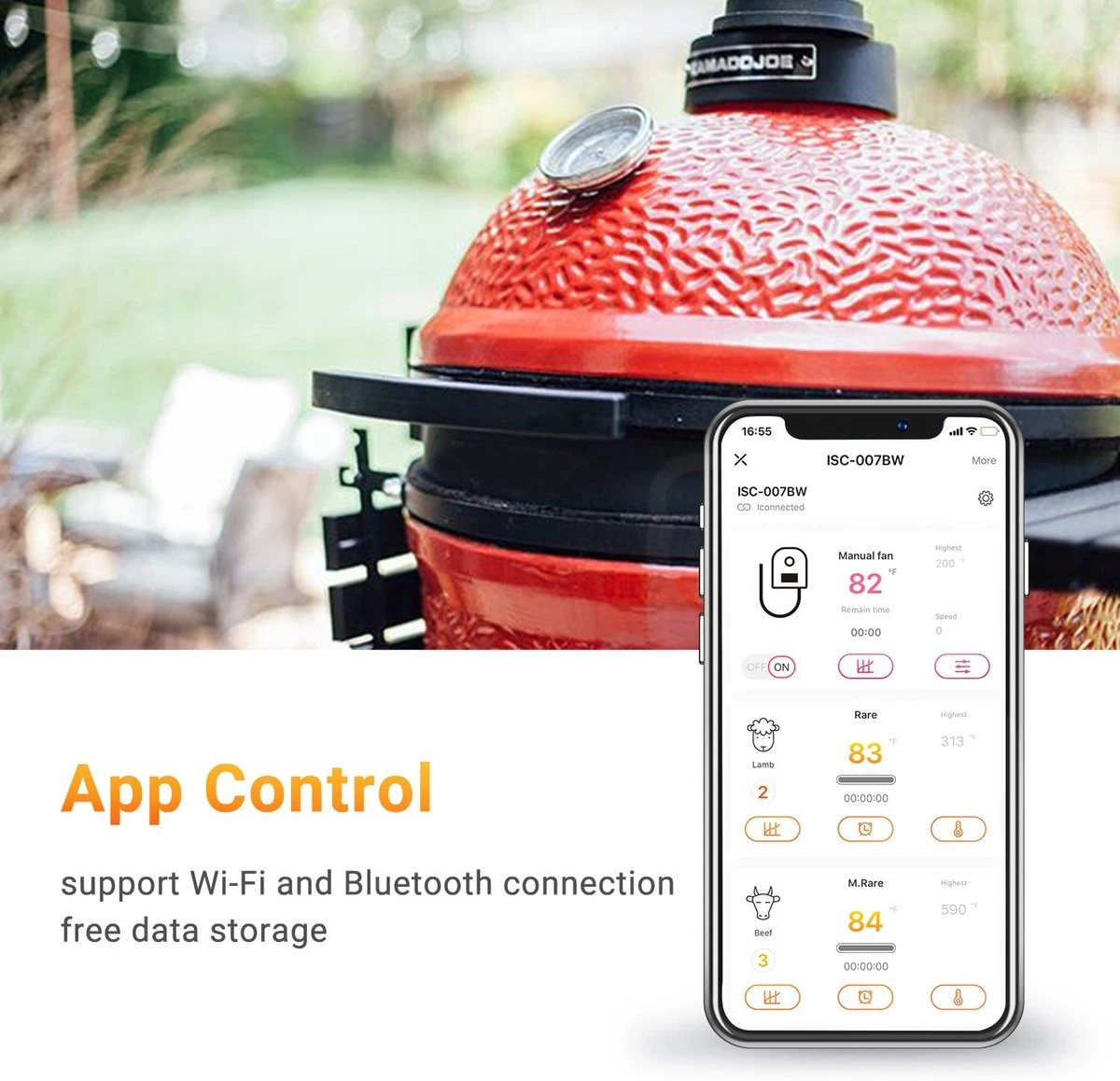 INKBIRD ISC-007BW EU Automatische Voedselthermometer Voor Big Green Egg, Kamado Joe, Meater, Weber, Primo, Vision Grill, Akorn Kamado, Smoker Controller EU 2 INKBIRD ISC-007BW EU Automatische Voedselthermometer Voor Big Green Egg, Kamado Joe, Meater, Weber, Primo, Vision Grill, Akorn Kamado, Smoker Controller EU - Afbeelding 2
