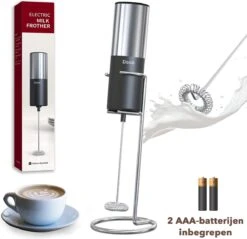 DOWO® - Coffee Elektrische Melkopschuimer - Electrisch - Handmatig - Handmatige Melkopschuimer - Incl Batterijen - Milk Frother - Zwart & Zilver - RVS - Elektrisch