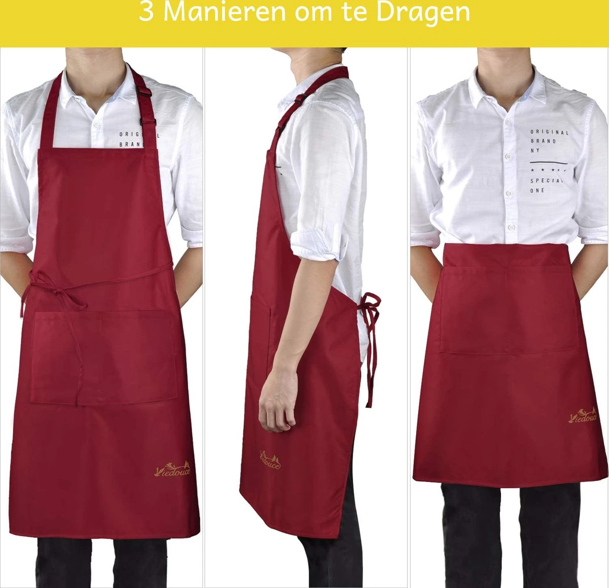 Viedouce 2 Pack Schort - Keukenschort - BBQ BIB Apron - Waterbestendig - Incl. Voorzak - Verstelbaar - Rood - (78 X 75 Cm) 3 Viedouce 2 Pack Schort - Keukenschort - BBQ BIB Apron - Waterbestendig - Incl. Voorzak - Verstelbaar - Rood - (78 X 75 Cm) - Afbeelding 3