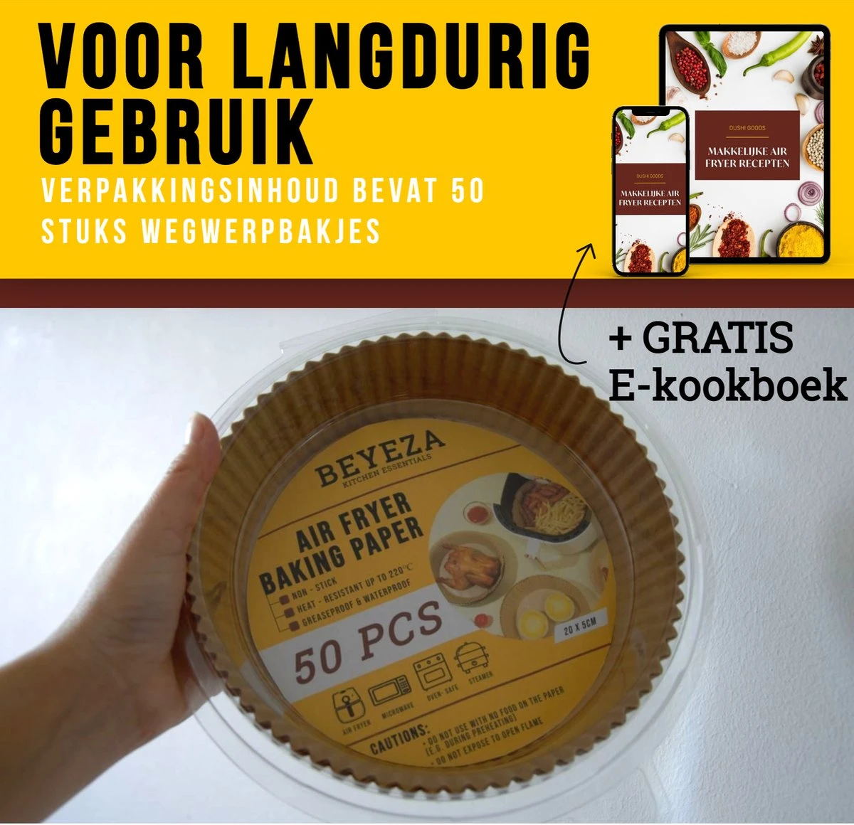 Beyeza Airfryer Bakpapier - Geschikt Voor Airfryer XL En XXL - Wegwerpbakjes - 20 Tot 23cm - 50 Stuks 7 Beyeza Airfryer Bakpapier - Geschikt Voor Airfryer XL En XXL - Wegwerpbakjes - 20 Tot 23cm - 50 Stuks - Afbeelding 7