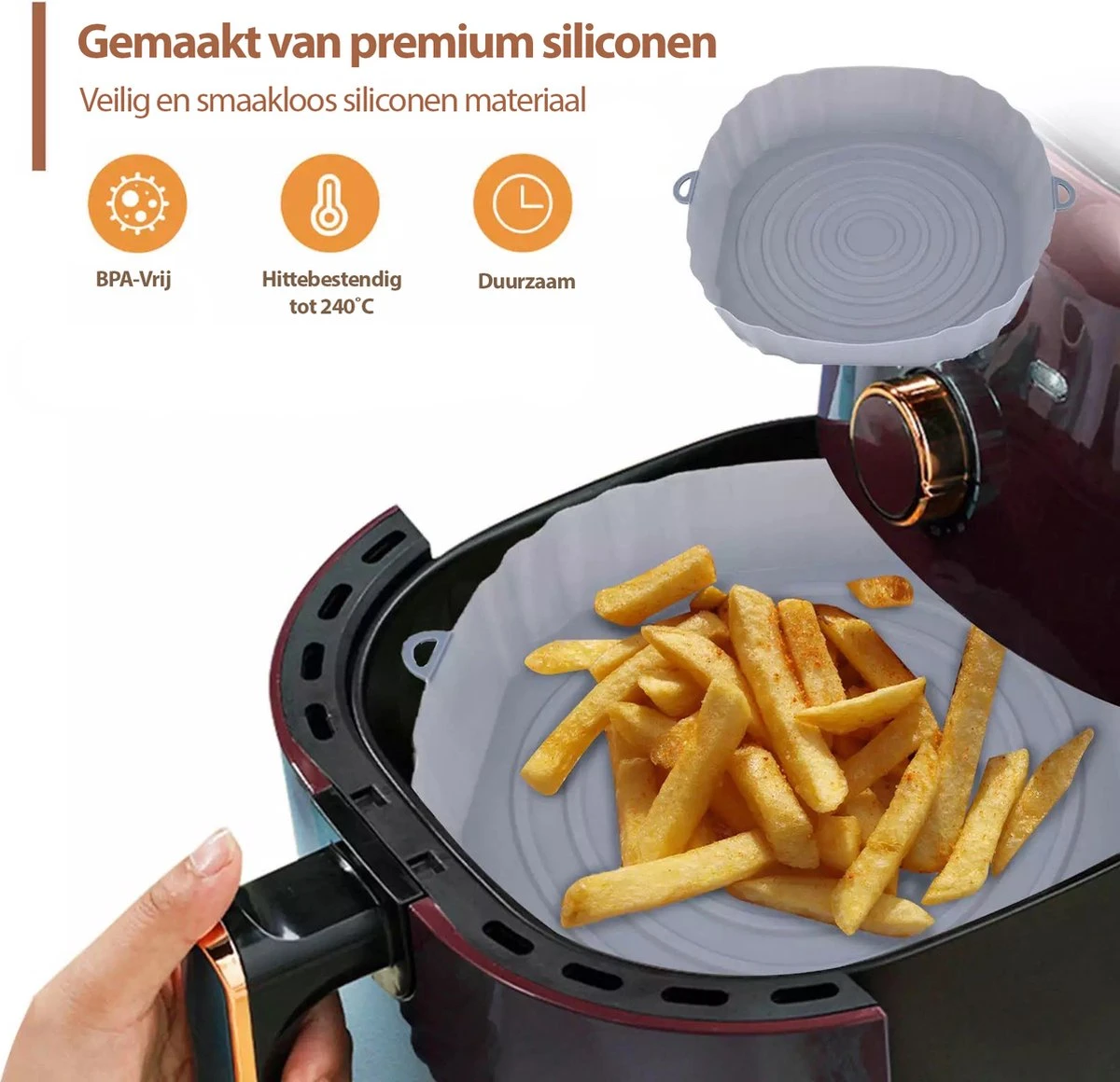 Consumerce® Siliconen AirFryer Mandje Grijs Small (18cm) – AirFryer Accesoires – AirFryer Bakjes Siliconen – AirFryer Siliconen Bakje – AirFryer Bakpapier Siliconen – AirFryer Bakje – AirFryer Bakvorm Siliconen – Heteluchtfriteuse 3 Consumerce® Siliconen AirFryer Mandje Grijs Small (18cm) – AirFryer Accesoires – AirFryer Bakjes Siliconen – AirFryer Siliconen Bakje – AirFryer Bakpapier Siliconen – AirFryer Bakje – AirFryer Bakvorm Siliconen – Heteluchtfriteuse - Afbeelding 3