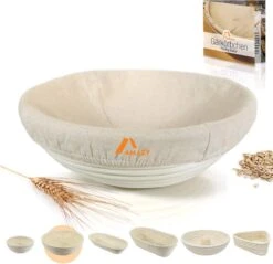 Amazy Rijsmandje Incl. Gebruiksaanwijzing Met Recepten - Het Ideale Rijsmandje Voor Brooddeeg Gemaakt Van Natuurlijk Peddig Riet (rond | Ø 25 Cm) - Met Linnen Inzet