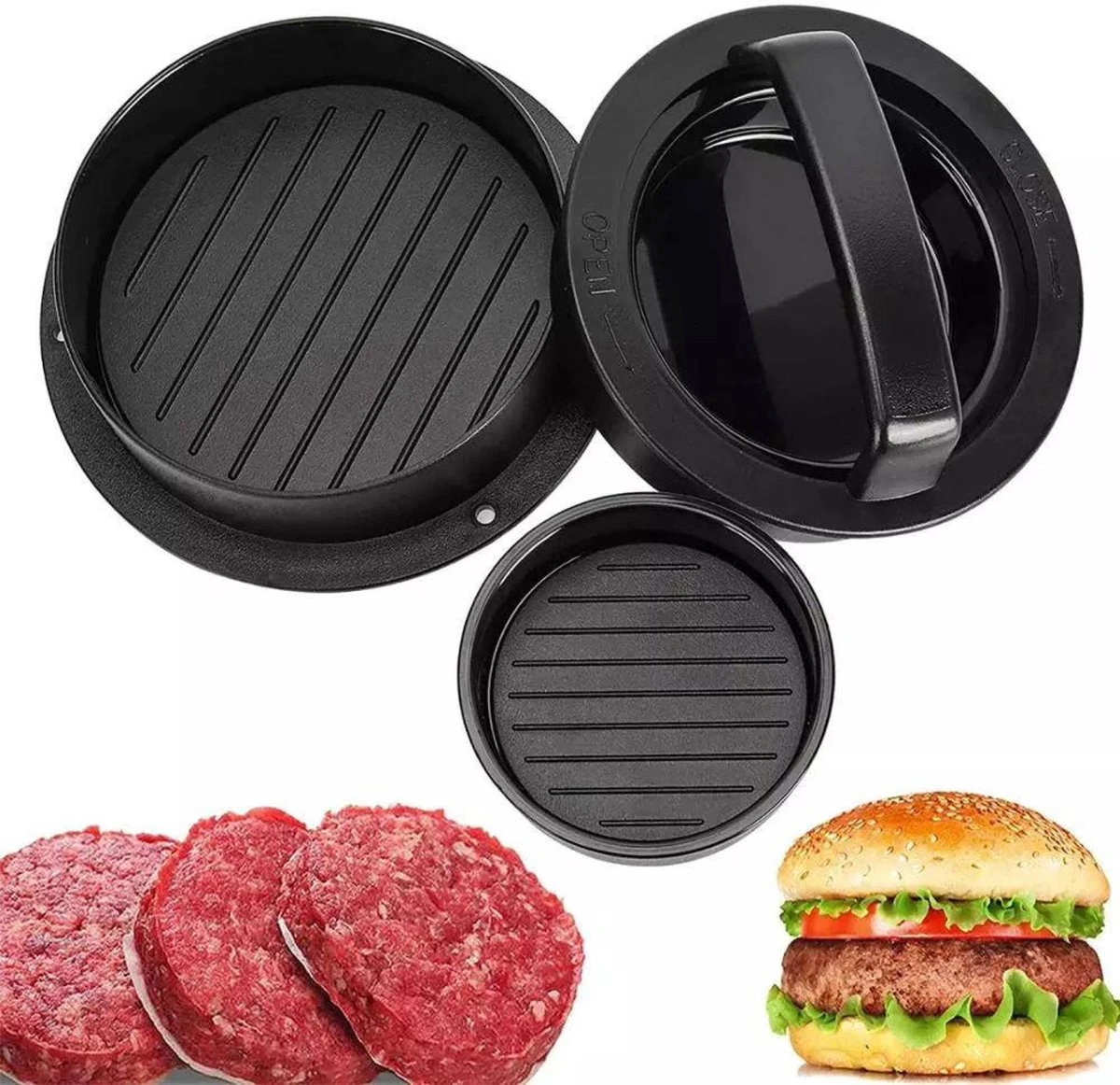 Hamburgerpers 3-in-1 Inclusief 100 Vellen Wax Papier - Hamburger Pers - Burger Press - Bbq Accesoires - Hamburgermaker 2 Hamburgerpers 3-in-1 Inclusief 100 Vellen Wax Papier - Hamburger Pers - Burger Press - Bbq Accesoires - Hamburgermaker - Afbeelding 2