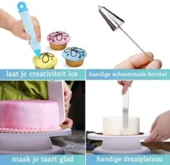 Perow Taarten Bak Set - Luxe XXL 237 Delig Set - Bakset Kinderen - Decoratie Set - Taarten En Cake Versieringen - Draaibaar Plateau - Herbruikbare Spuitzak - Cupcake Vormpjes -Merkloos Winkel 1200x1162 14