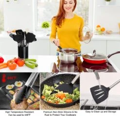 Merkloos Keukengerei Set Met Houder 12-delig - Siliconen – Ophangbaar - Antiaanbak Laag – Hittebestendig En BPA Vrij - Zwart -Merkloos Winkel 1200x1162 7