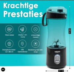 Blender To Go Met Bekerbostel En Gratis E-book - Incl. Rietjes - 380ml - USB Oplaadbaar - Mini Blender - Smoothie Maker - Mixer - Smoothie Blender -Merkloos Winkel 1200x1166 39