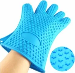 Merkloos Hittebestendige Siliconen Ovenwant - Antislip BBQ & Keuken Handschoenen - 2 Stuks - Blauw