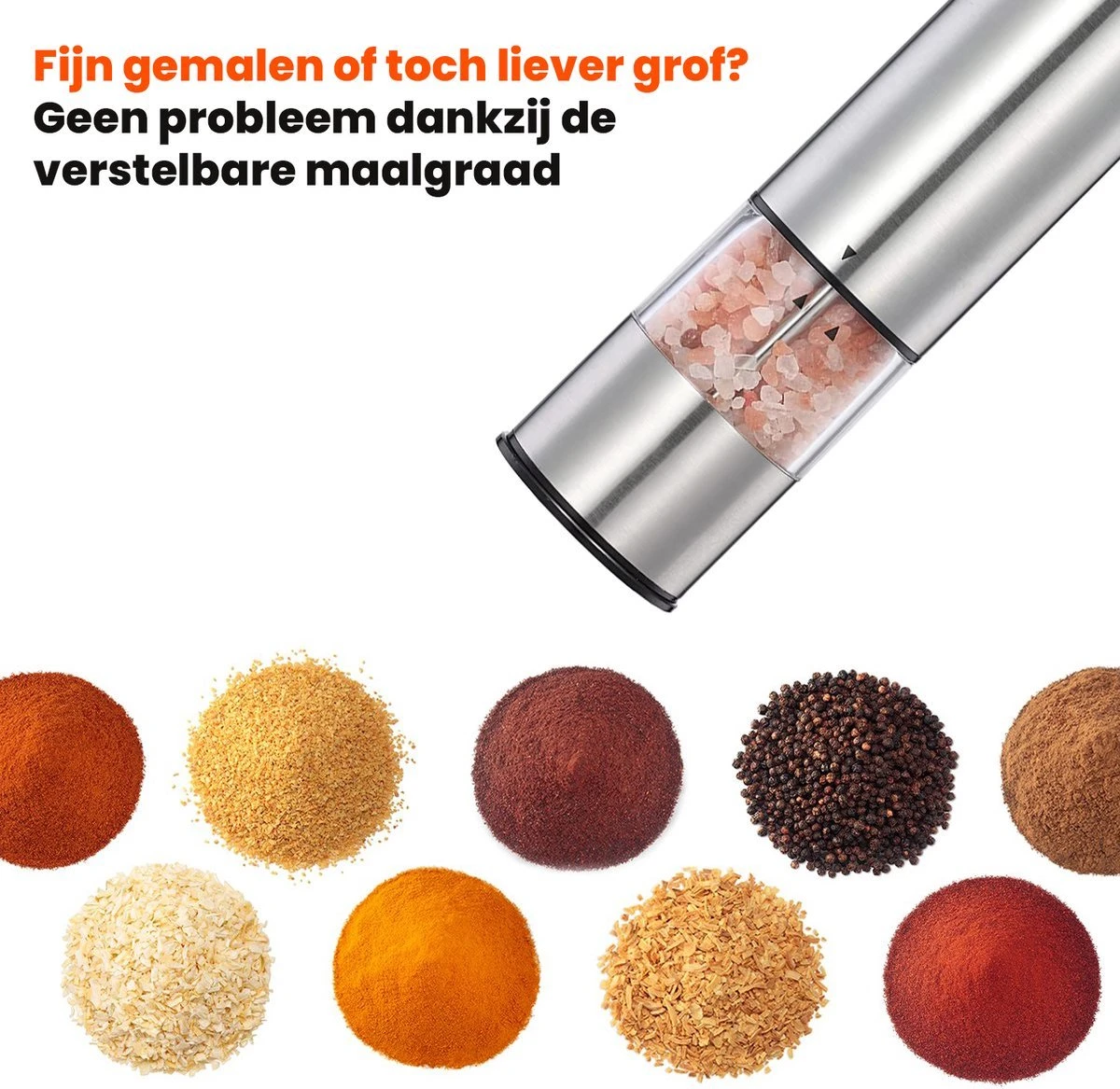 Elektrische Zout- En Pepermolen - Set 2 Stuks - RVS - Met LED-verlichting - Grofheid Verstelbaar 2 Elektrische Zout- En Pepermolen - Set 2 Stuks - RVS - Met LED-verlichting - Grofheid Verstelbaar - Afbeelding 2