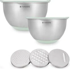 Navaris Roestvrijstalen Kommen Met Deksel - Set Van 2 Mengkommen Met Deksels En 3 Raspen - 1,4L En 4,7L Slakommen Met 3 Soorten Raspen - In Mintgroen -Merkloos Winkel 1200x1169 19