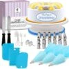 Spuitmondjes Set - Luxe Cake Decoratie Met Taart Draaiplatau Inc. 20 Spuitmondjes En Opzetstukjes - RVS - Bloemen - 3 Herbruikbare Siliconen Spuitzakken - 3 Fondant Schrapers - 2 Spatula's - Swilix
