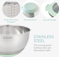 Navaris Roestvrijstalen Kommen Met Deksel - Set Van 2 Mengkommen Met Deksels En 3 Raspen - 1,4L En 4,7L Slakommen Met 3 Soorten Raspen - In Mintgroen -Merkloos Winkel 1200x1170 28