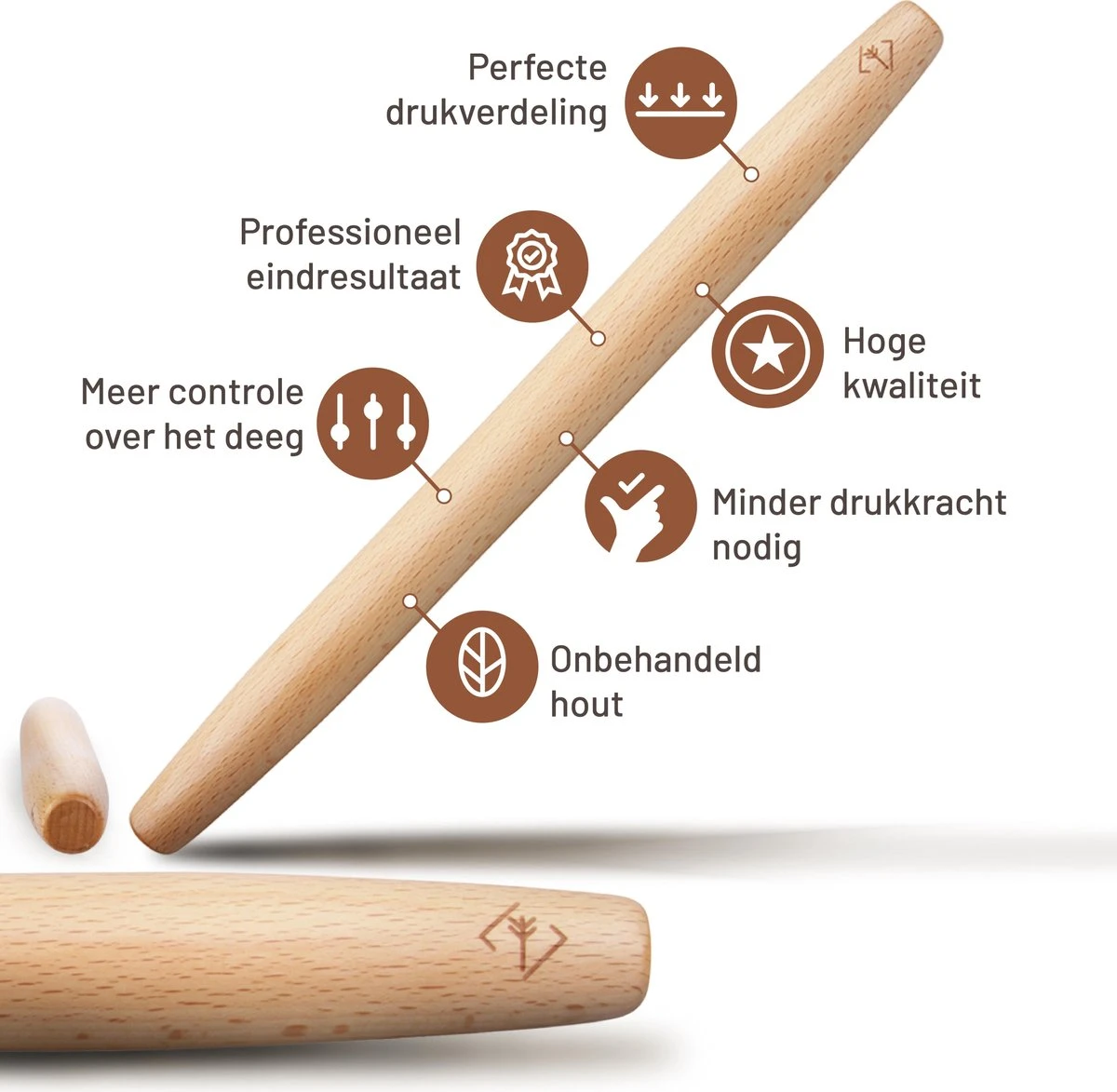 Drengr Deegroller - Rolstok Van Hoge Kwaliteit - Duurzaam Beuken Hout - 40cm X 3,5cm 2 Drengr Deegroller - Rolstok Van Hoge Kwaliteit - Duurzaam Beuken Hout - 40cm X 3,5cm - Afbeelding 2