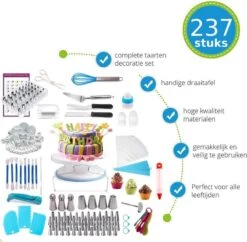 Perow Taarten Bak Set - Luxe XXL 237 Delig Set - Bakset Kinderen - Decoratie Set - Taarten En Cake Versieringen - Draaibaar Plateau - Herbruikbare Spuitzak - Cupcake Vormpjes -Merkloos Winkel 1200x1175 22