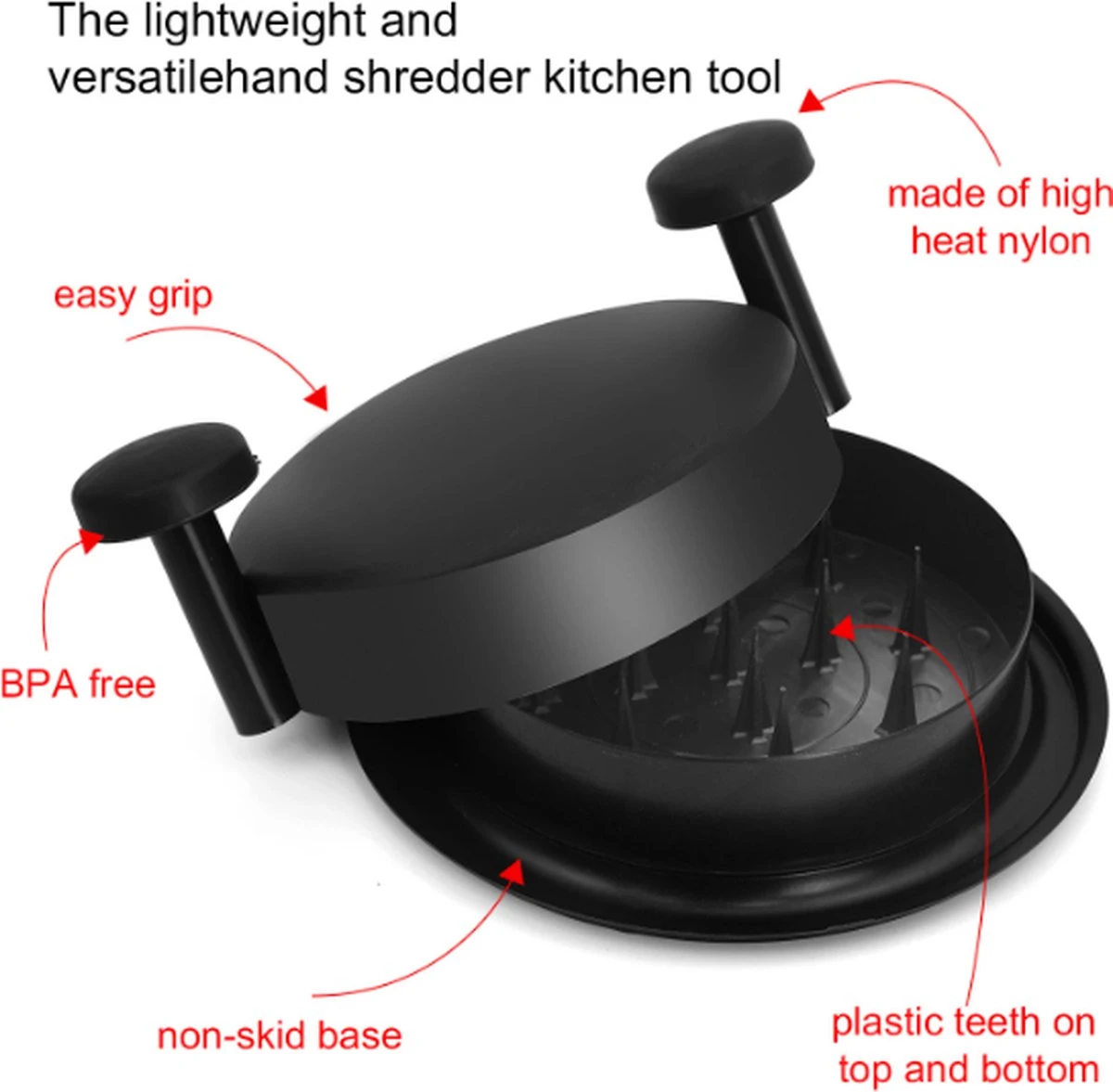 Merkloos Vlees Shredder - Kip Shredder - Meat Shredder - Pulled Pork - Pulled Chicken - Shredder Zwart 2 Merkloos Vlees Shredder - Kip Shredder - Meat Shredder - Pulled Pork - Pulled Chicken - Shredder Zwart - Afbeelding 2