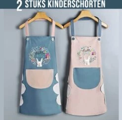 Merkloos 2 STUKS Kinderschorten Waterdicht En Oliebestendig Knutselschort Kookschort Keukenschort Voor Kinderen - Mix 1x Turquoise + 1x Rose - 70 X 70 Cm