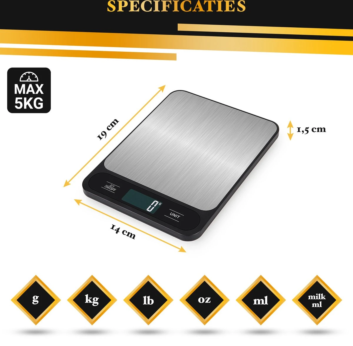 Caxina Multifunctionele Precisie Keukenweegschaal - Met Terra Functie - RVS Weegschaal Keuken - Incl Batterijen - Zwart 7 Caxina Multifunctionele Precisie Keukenweegschaal - Met Terra Functie - RVS Weegschaal Keuken - Incl Batterijen - Zwart - Afbeelding 7