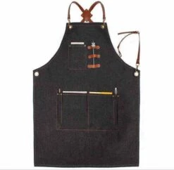 Schort - Denim - Zwart - Stoer - Dames - Heren - Spijkerstof - Sloof - Keuken Schort - Jeans - Kappers Schort - Koken - Bediening - Horeca - Bedrijfskleding - Hobby - Denim Schort - Hip - CADEAU TIP