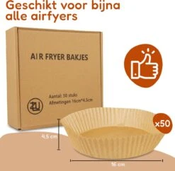 LuZana Airfryer Bakpapier 50 Stuks – Heteluchtfriteuse Wegwerp Bakjes – Ook Geschikt Voor Oven, Stomer & Magnetron – Airfryer Accesoires – Bruin - Bakpapier - Airfryer - INCLUSIEF GRATIS E-BOOK -Merkloos Winkel 1200x1178 27