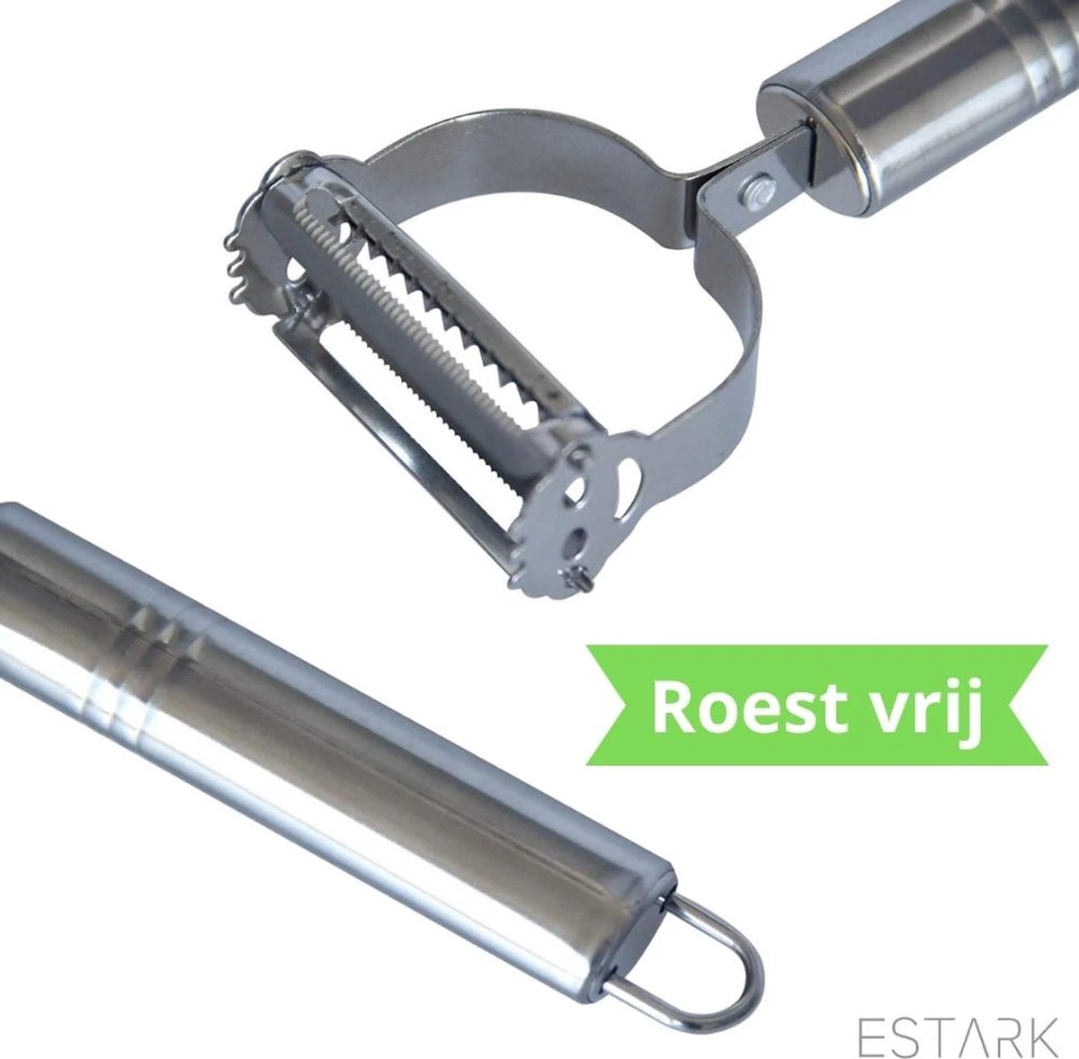 ESTARK® Dunschiller - Julienne & Groenteschiller - Groentesnijder - Uiensnijder - Spiraalsnijder - Juliennerasp - Juliennesnijder - Sliertensnijder - Multifunctionele Groenten Schiller Aardappel Schiller - Dunschiller RVS 2 ESTARK® Dunschiller - Julienne & Groenteschiller - Groentesnijder - Uiensnijder - Spiraalsnijder - Juliennerasp - Juliennesnijder - Sliertensnijder - Multifunctionele Groenten Schiller Aardappel Schiller - Dunschiller RVS - Afbeelding 2