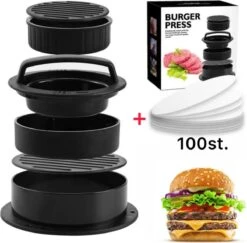 Hamburgerpers 3-in-1 Inclusief 100 Vellen Wax Papier - Hamburger Pers - Burger Press - Bbq Accesoires - Hamburgermaker